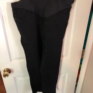 PinkBlush maternity cropped skinny jeans, distressed hem, full belly panel